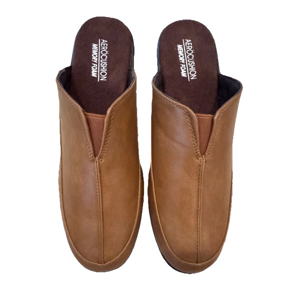 New Women's Aerocushion Memory Foam Anna Brown Tan Slip On Mule Shoes Size 8.5M